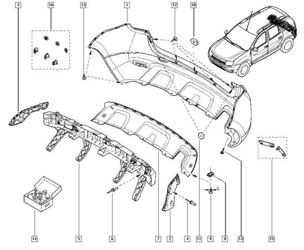 снятие заднего бампера Рено Дастер
